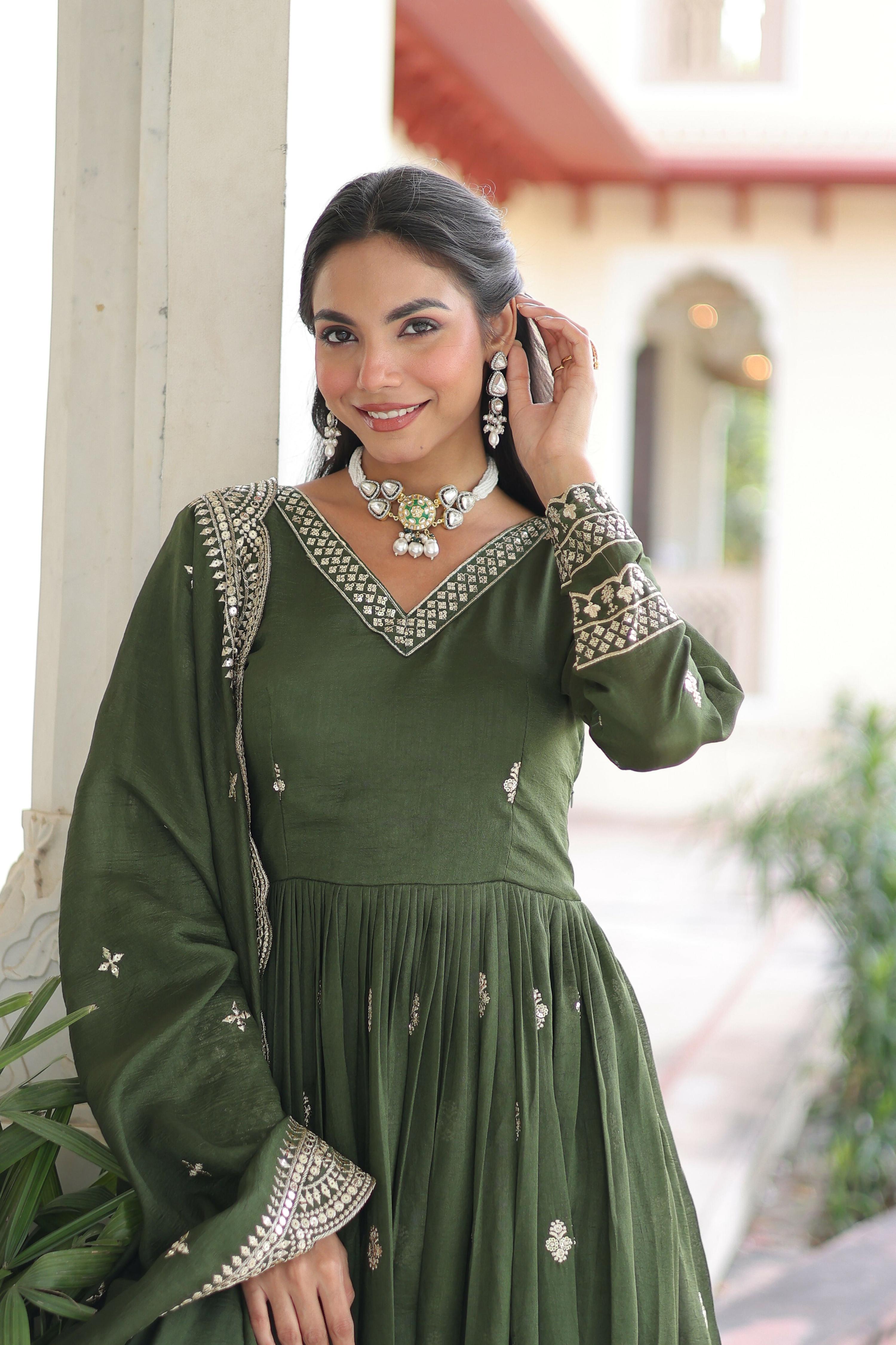 Joban Fashion Green Readymade Kurta Set With Sequence embroidery Work | Grocsy