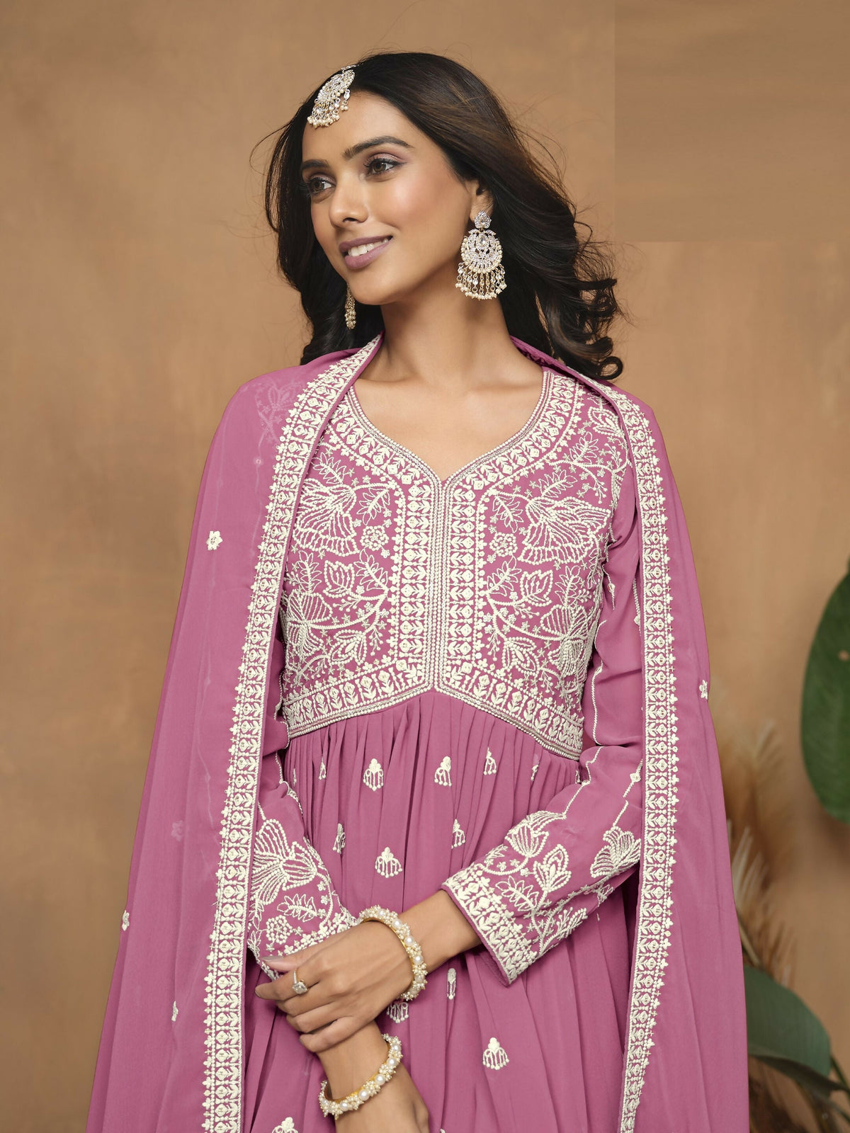 Anaita Pink Embroidered Faux Georgette Sharara Suit | Grocsy