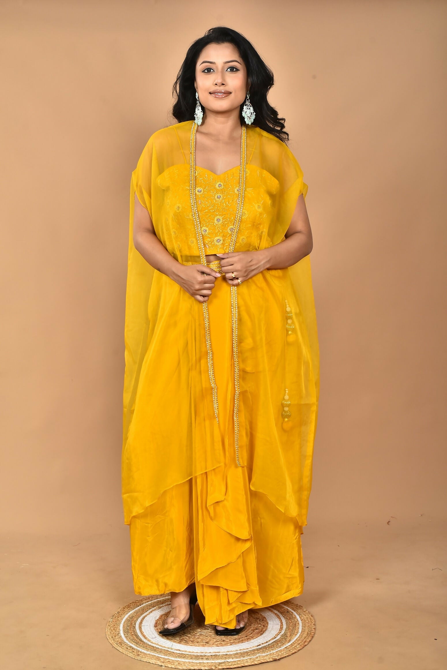 Morchari Women Hand Embroidery Crop Top-Yellow | Grocsy