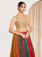 Joban Fashion Rose Gold Sequin Padded Blouse With Square Neck Sleeveless | Grocsy