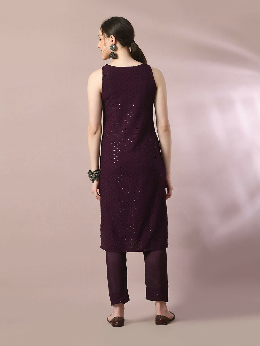 Myshka Women's Magenta Embroidered Cotton Straight Party Kurta Set | Grocsy