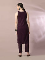Myshka Women's Magenta Embroidered Cotton Straight Party Kurta Set | Grocsy