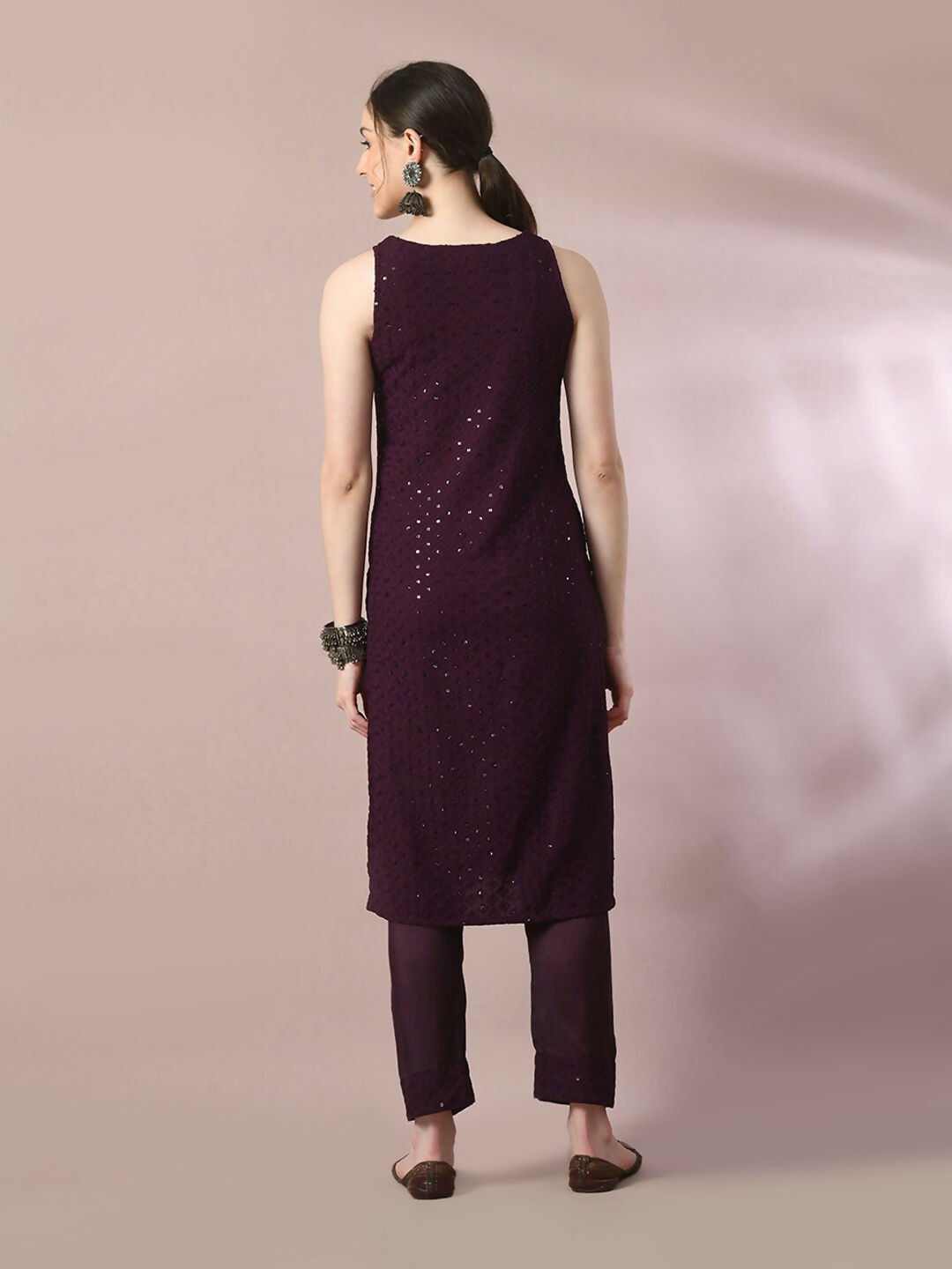 Myshka Women's Magenta Embroidered Cotton Straight Party Kurta Set | Grocsy