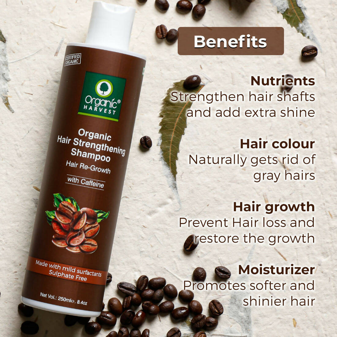 Organic Harvest Organic Hair Strengthening Shampoo Hair Re-Growth With Caffeine | Grocsy