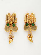 NVR Women's Gold-Polished Green Stone Studded Handcrafted Temple Jewellery Set | Grocsy