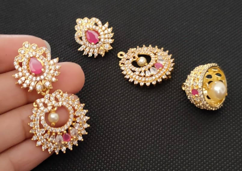 AD Emeralds Designer Beautiful 4 in 1 Earrings | Grocsy