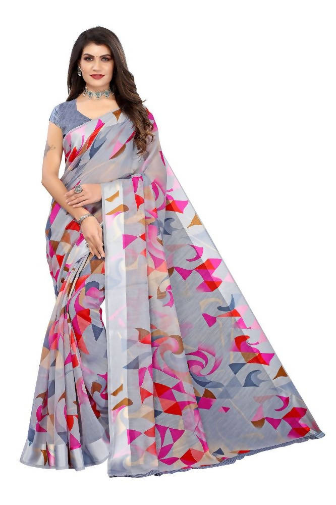 Vamika Grey Linen Satin Border Saree | Grocsy