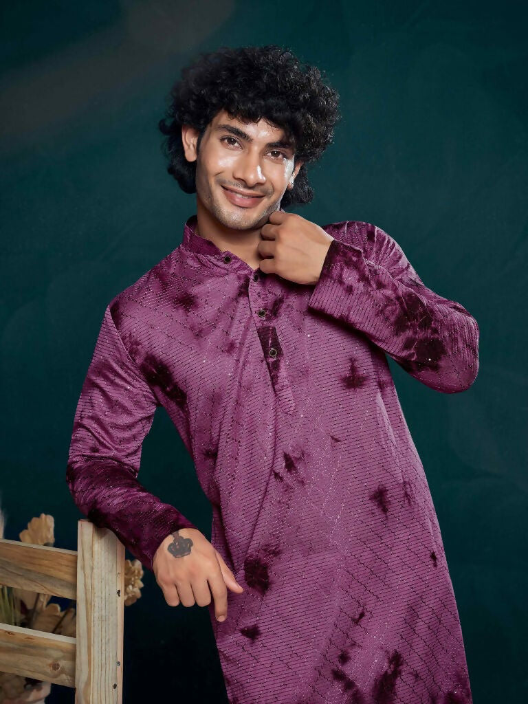 Purple Viscose Designer Sequance Embroidery Work Men's Kurta Set - Mahotsav | Grocsy