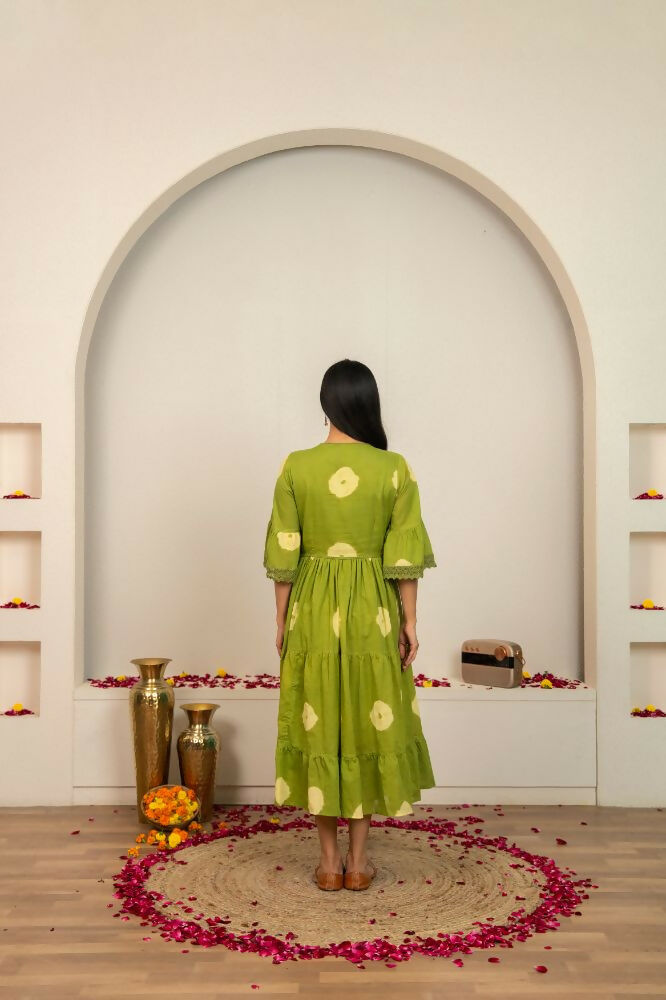 Joban Fashion Green Tie & Dye Cotton Dress | Grocsy