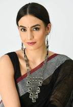 Mominos Fashion Johar Kamal Oxidised Silver-Plated Brass Finish Black Kundan Afghani Long Necklace For Women | Grocsy