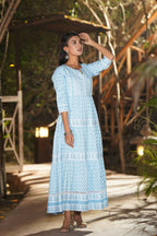 Juniper Women Blue Rayon Printed Tiered Dress | Grocsy