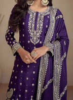 Vastranavya Glamorous Purple Chinon Palazzo Suit With Intricate Sequins Embroidery Work with Dupatta | Grocsy