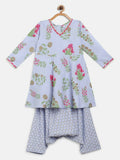 Ahalyaa Blue Crepe Printed Kids Kurta With Harem Pants For Girls | Grocsy
