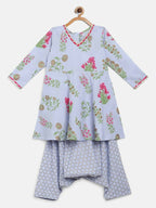 Ahalyaa Blue Crepe Printed Kids Kurta With Harem Pants For Girls | Grocsy