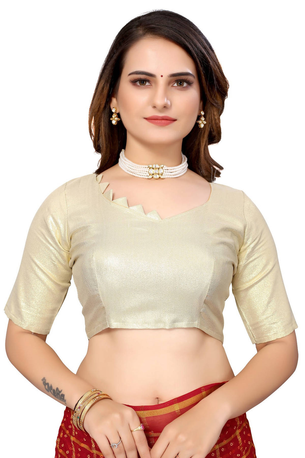 Vamika Ethnic Fire Red Jari Work Chiffon Saree | Grocsy