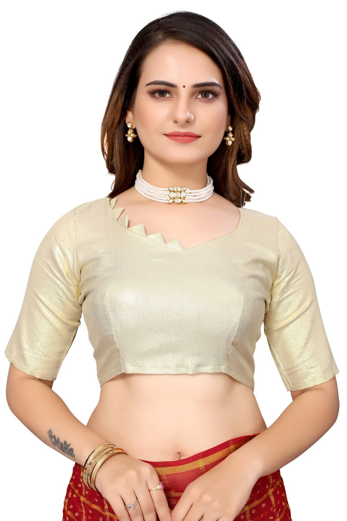 Vamika Ethnic Fire Red Jari Work Chiffon Saree | Grocsy