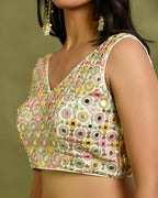 Amodini Designer Studio Multicolor Mirror Work Sleeveless Padded Blouse | Grocsy