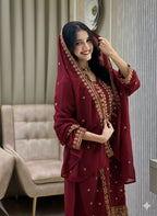 Teeya Creation Maroon Color Faux Georgette Embroidery Work Party Wear Salwar Suit | Grocsy