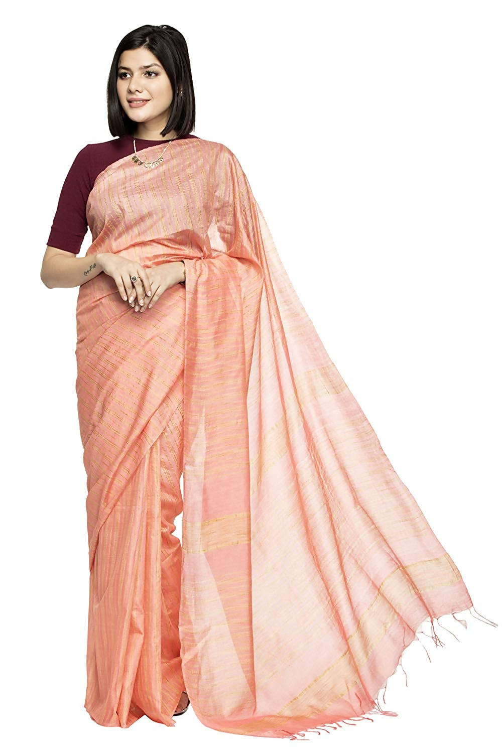 Mominos Fashion Peach Color Bhagalpuri Saree | Grocsy