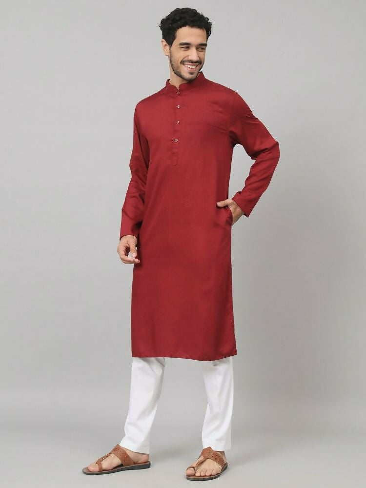 Giza Cotton Maroon Plain Kurta by Hilo Design | Grocsy