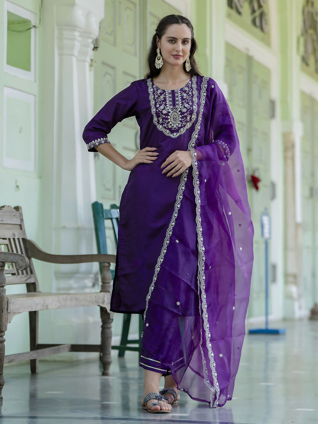 Vellora Purple Silk Blend Embroidered Designer Salwar Suit | Grocsy