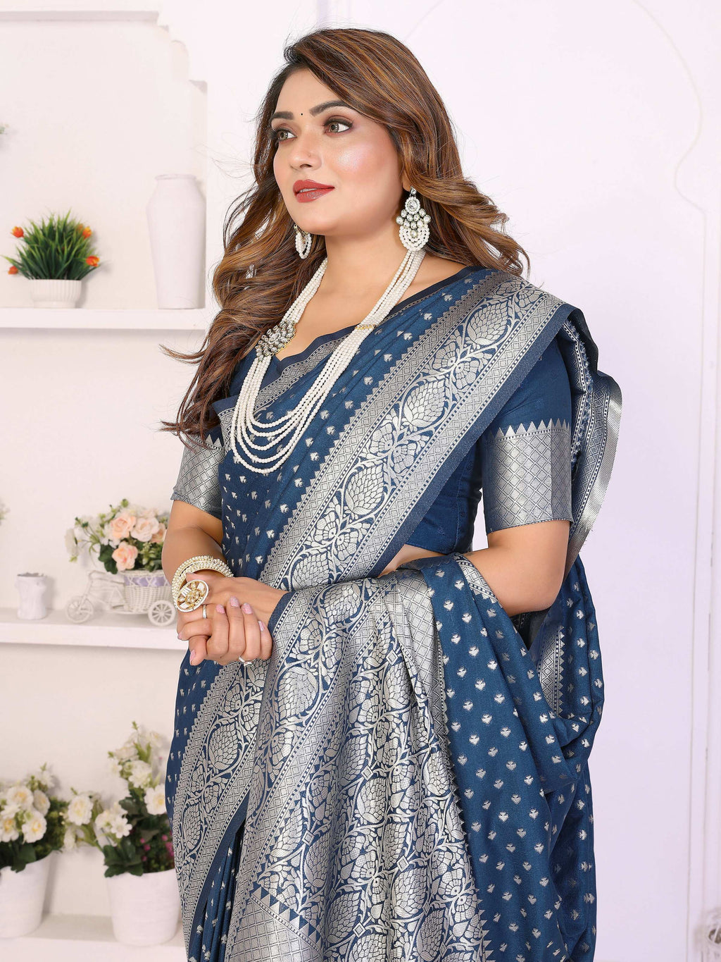 Aastha Fashion Navy Blue Georgette Silk Zari Weaving Saree | Grocsy