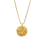 Nuyug 18K Gold-Plated Pearl Embellished Minimal Chain Textured Surface Floral Pendant Necklace | Grocsy