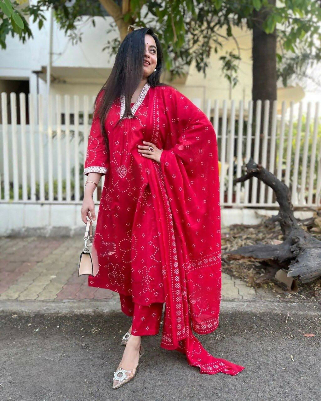 The52 Red Women's Beautiful Rayon Fabric Printed Work Straight Kurta Pant and Dupatta Set | Grocsy