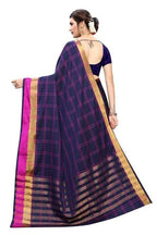 Vamika Navy Cotton Silk Weaving Saree (Rimi Checks Navy) | Grocsy