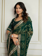 Ai Fashion Dark Green Georgette Rajwadi Bandhani Print Party Wear Saree | Grocsy