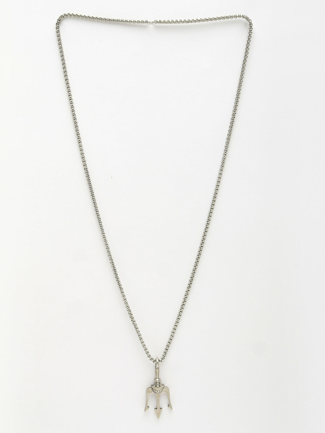 NVR Men's Silver-Plated Stainless Steel Geometric Charm Pendant With Chain | Grocsy