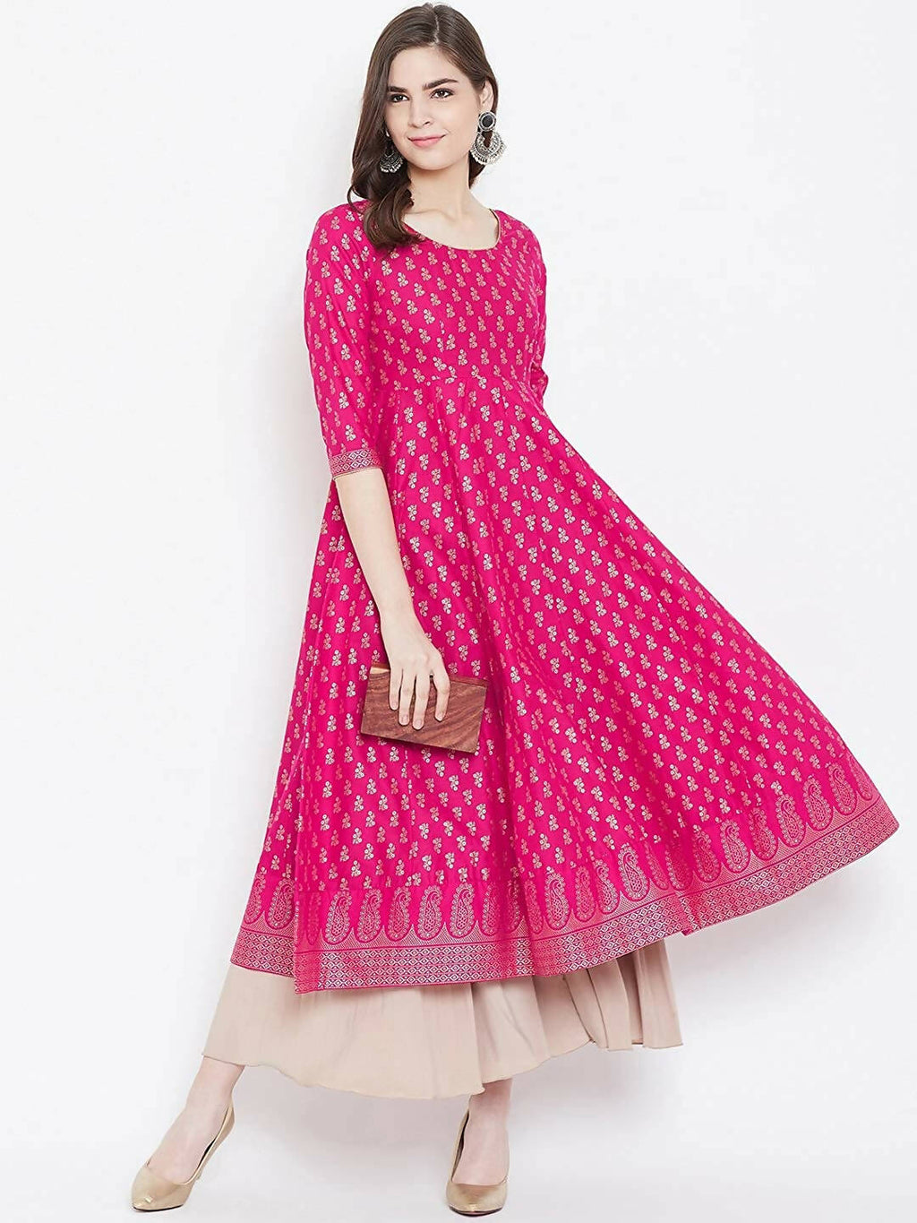 Cheera Embellished Daily Wear Cotton Blend Kurta - Pink | Grocsy