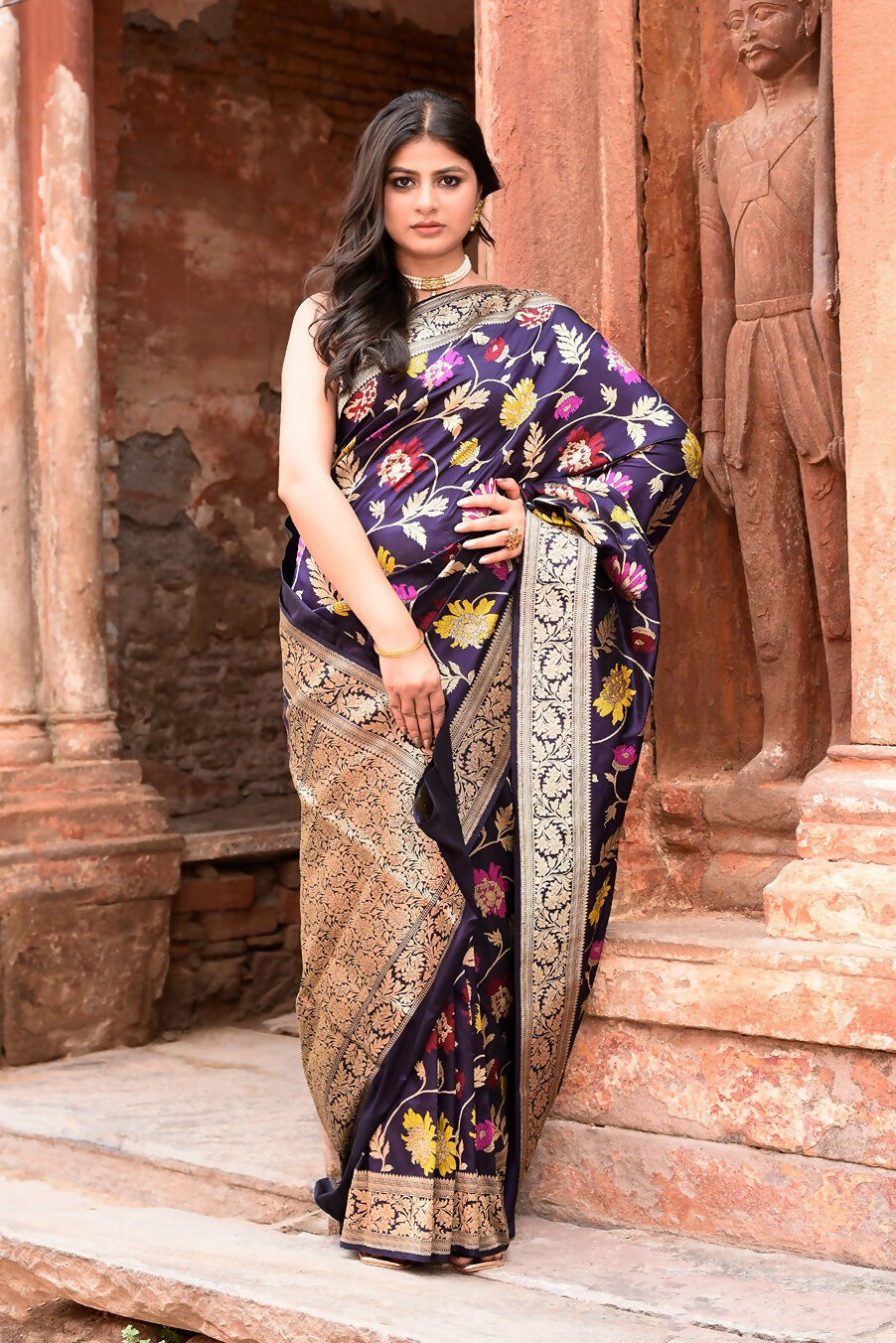 Joban Fashion Plum Purple Pure Katan Pure Handloom Banarasi Silk Saree | Grocsy