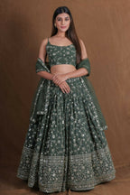 Green Georgette Zari,Sequence Embroidery Work Lehenga Choli - Jihu Culture | Grocsy
