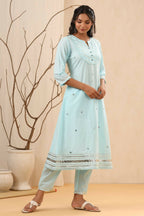Juniper Women Skyblue Cambric Gotta Work Straight Kurta Sets | Grocsy