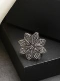 NVR Women's Silver-Toned Floral Shape Adjustable Finger Ring | Grocsy