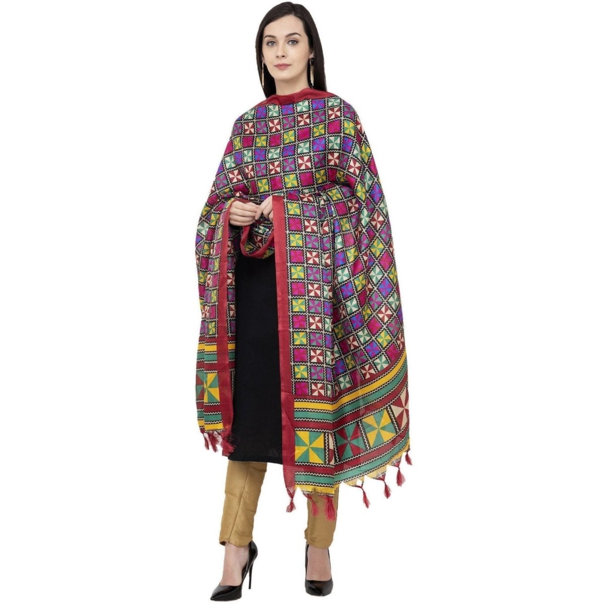 A R Silk Tussar Multi Print Fancy Dupatta Color Multi Color Dupatta | Grocsy
