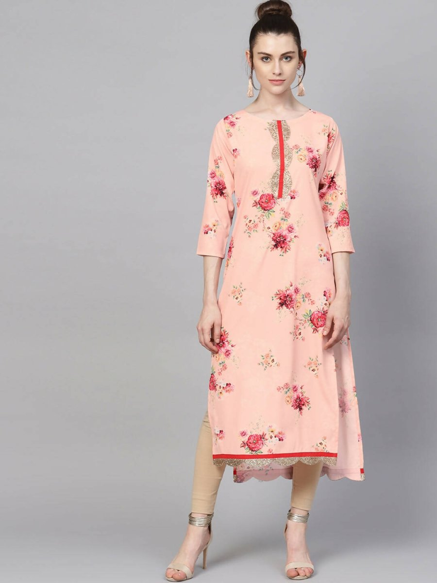 Ahalyaa Peach Crepe Digital Print Kurta | Grocsy