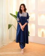 The52 Women's Beautiful Viscose Rayon Fabric Thread Work Flared Kurta Pant Set | Grocsy