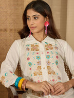 Joban Fashion Women Off-White Roman Silk Embroidered Stitched Kurta Set | Grocsy