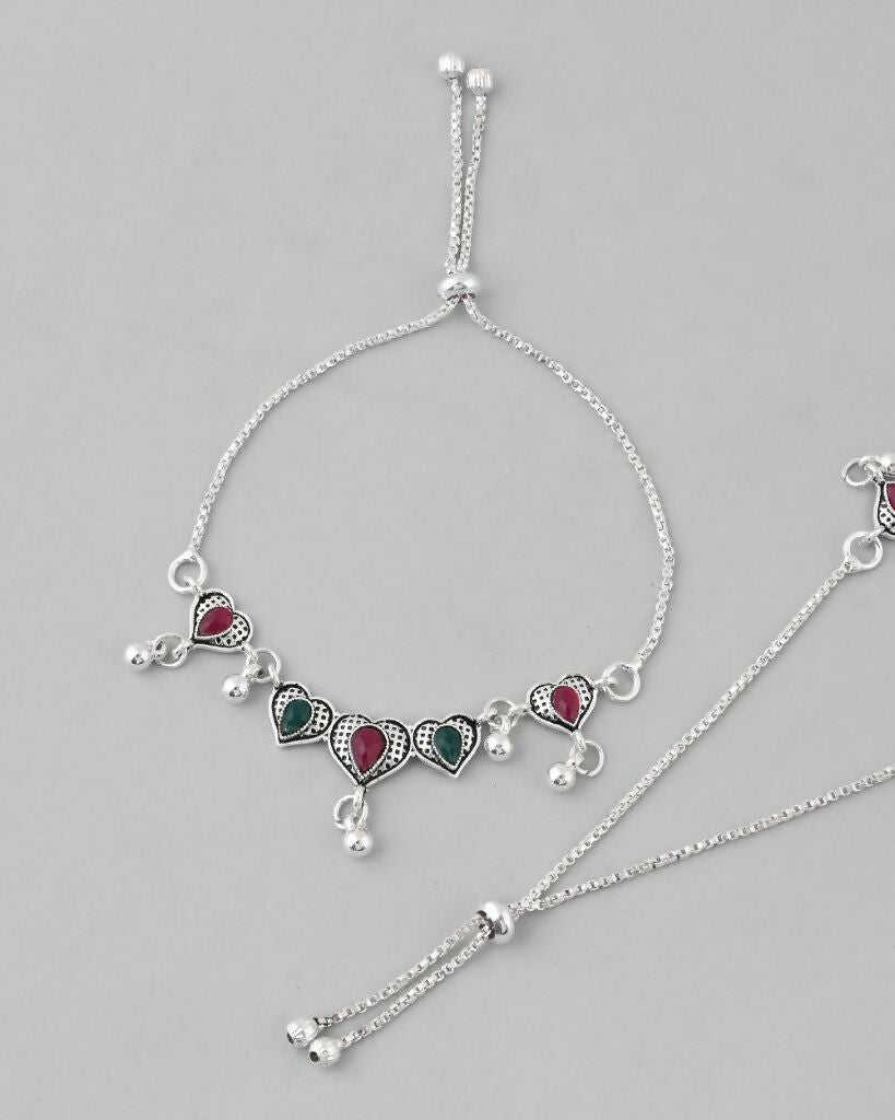 VOJ Set of 2 Traditional Heart Shaped Designer Anklet | Grocsy