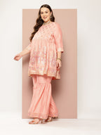 Sztori Plus Size Ethnic Motifs Printed Gotta Patti Empire Kurta with Sharara | Grocsy