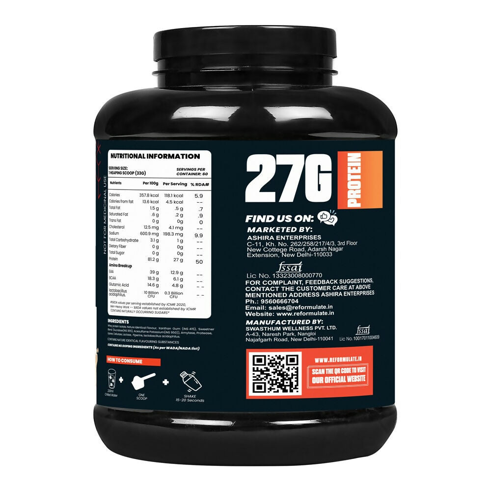Reformulate I Isoform I Whey Isolate I Your Daily Meal Replacement Formula I 27G Protein | 6.1G BCAA | 12.9G EAA | O g Sugar - Malai Kulfi | Grocsy