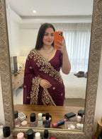 Teeya Creation New Trendy Party Wear Soft Silk Saree-Wine | Grocsy