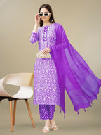 Jyoti Fashion Women's Purple Rayon Embroidery & Sequence work Kurta with Trouser & Dupatta | Grocsy