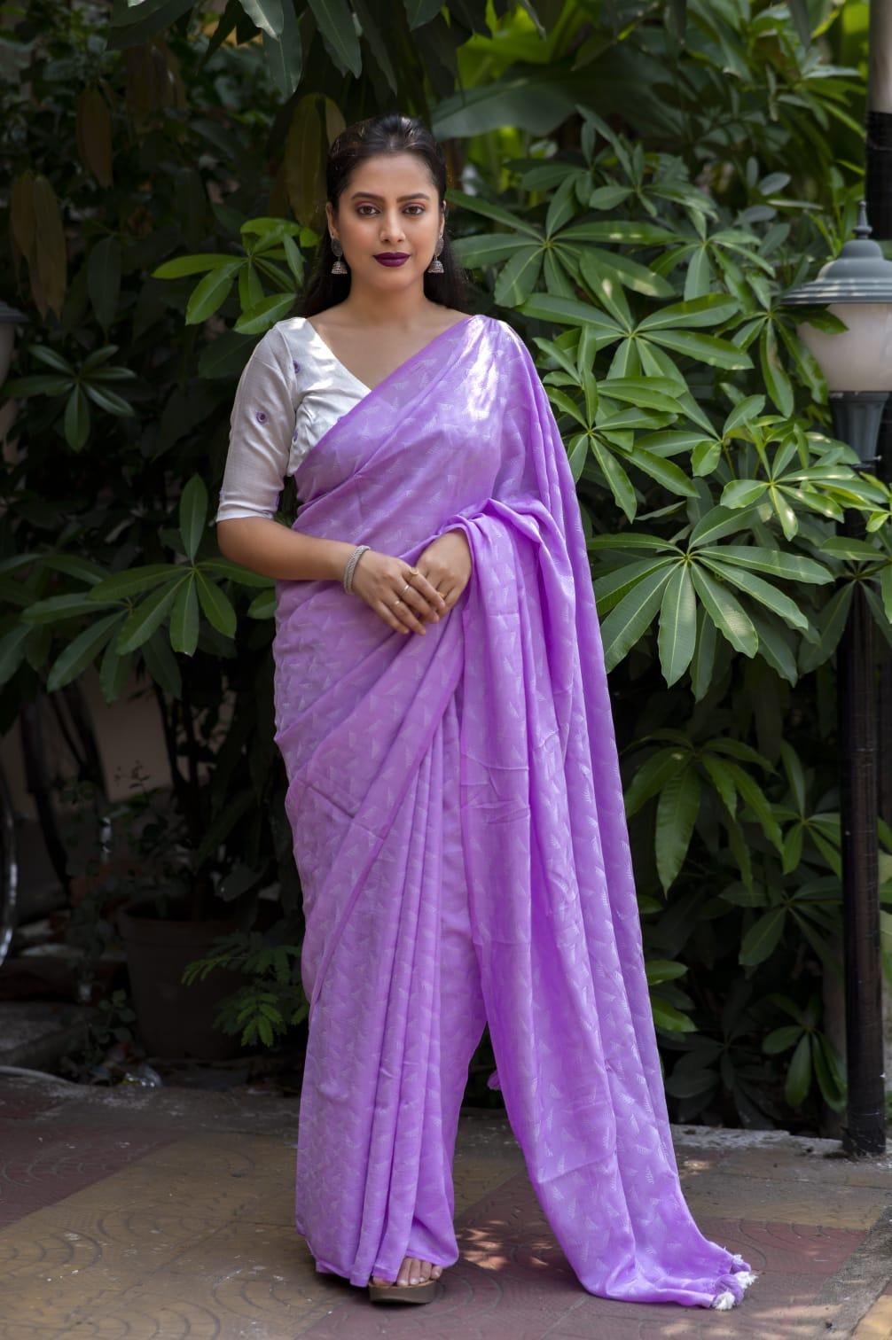 Lavender Poly Georgette Woven Design Saree with Unstitched Blouse - A2M | Grocsy