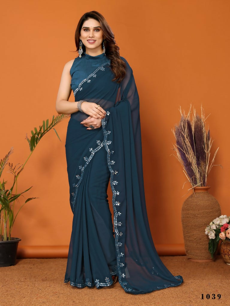 Partywear Designer Rama Georgette Fancy Saree - Starwalk | Grocsy