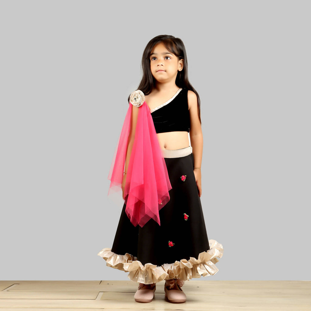 Pink Cow Fashions Black Ghagra Choli With Pink Dupatta | Grocsy