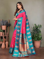 Joban Fashion Banarasi Pink ButtiSoft Silk Saree | Grocsy