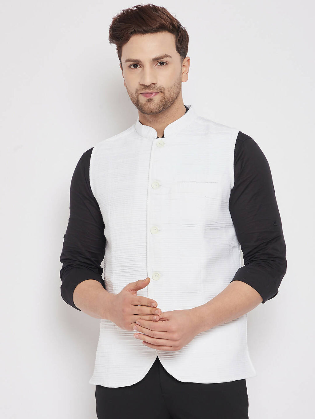 Even Apparels White Cotton Men Woven Nehru Jacket | Grocsy